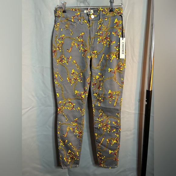 NWT L’Agence 25 Margot High Rise Ankle Skinny Jeans Key Chain Print Gray Grey - Picture 1 of 8